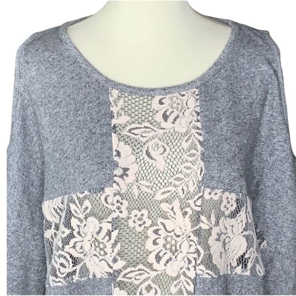 FOREVER 21 gray lace cold shoulder sweatshirt size M - Picture 4 of 11
